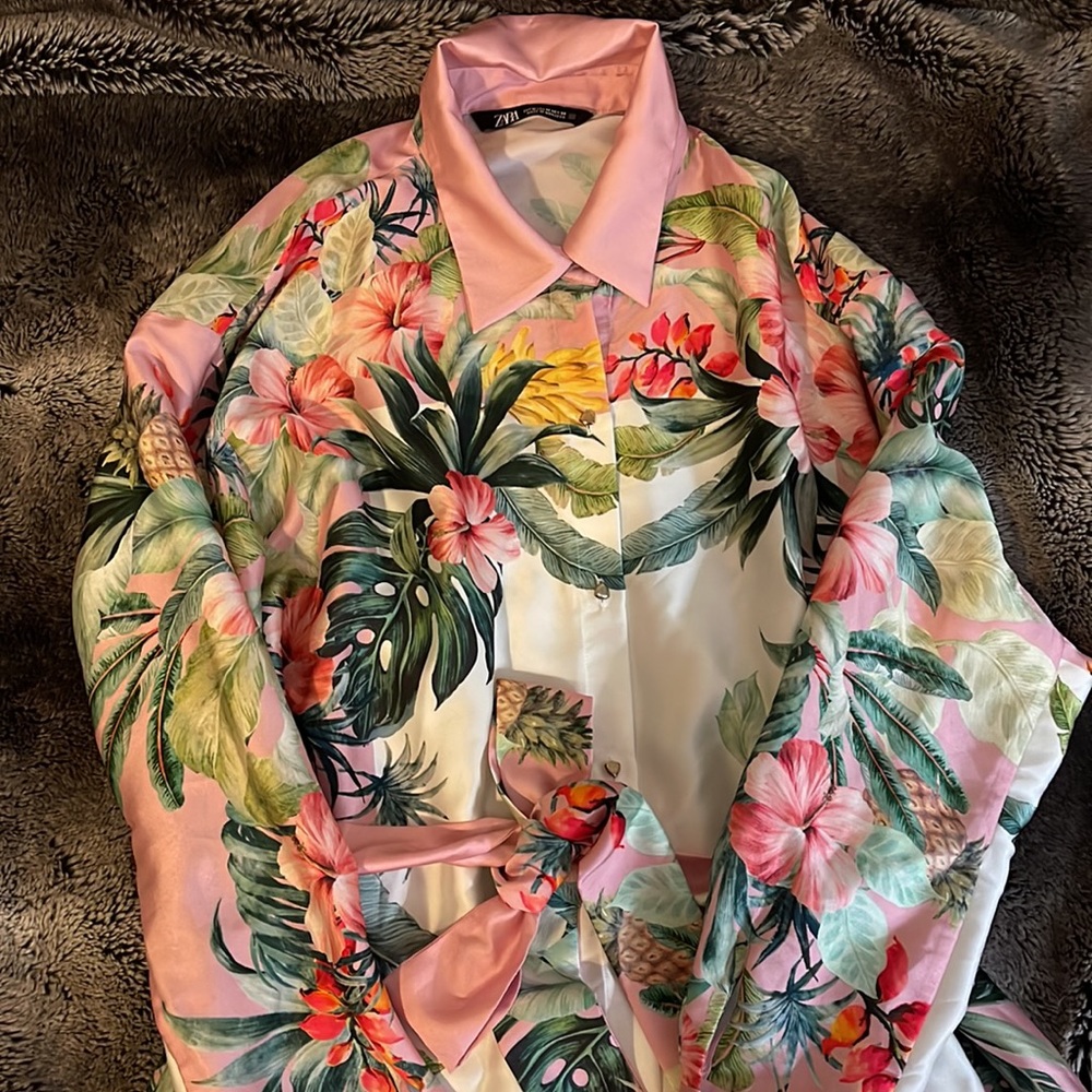 Zara tropical shirt dress